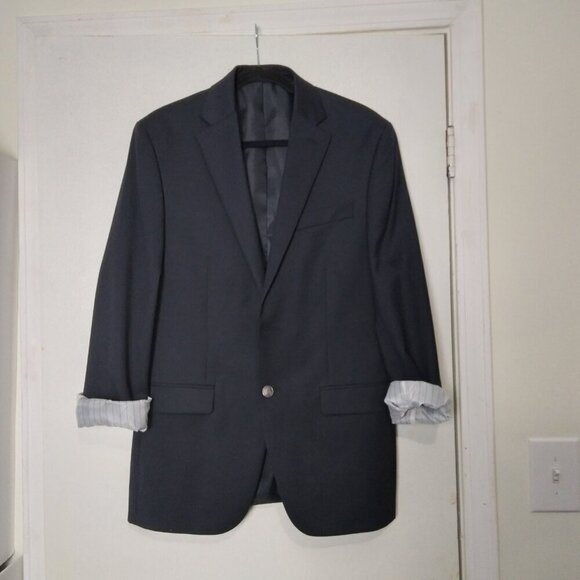 Navy Wool Blend Blazer Gun Metal Crest Buttons&Welted Flap Front Pockets Sz38 - Picture 9 of 9